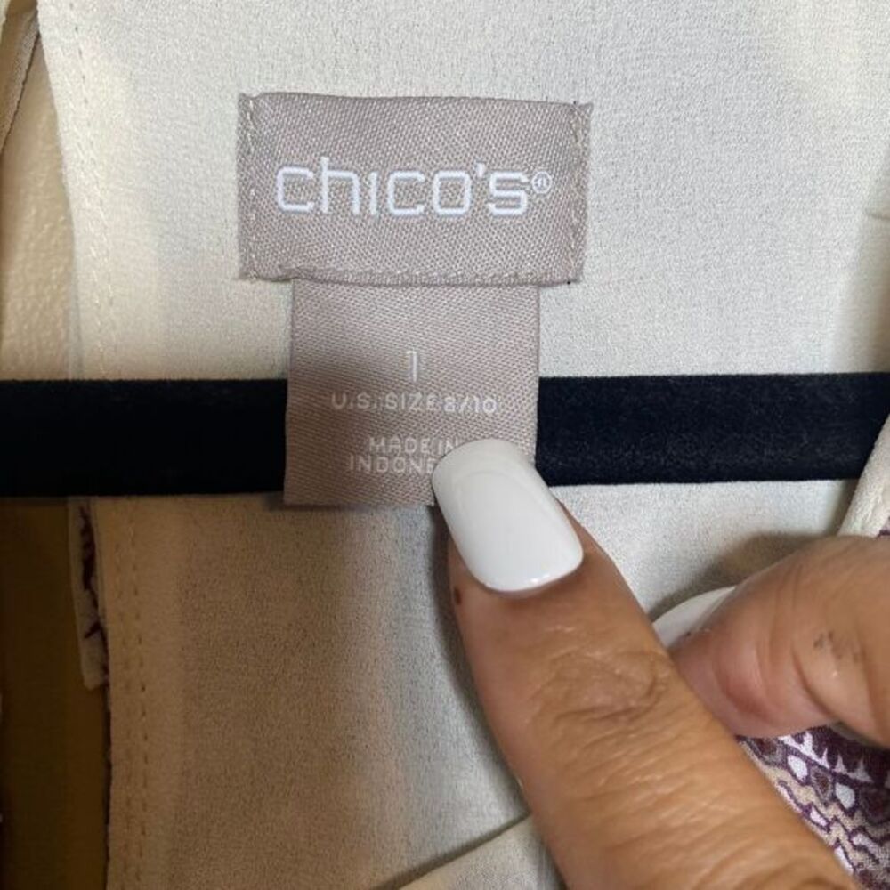 NW $99 CHICO'S Women's Pleated Paisley Popover Long Sheer Sleeve Blouse Sz1 8/10 - Picture 6 of 9